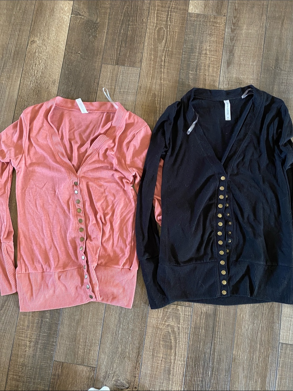 Zenana Outfitters Dual Pack V-Neck Button Cardigans - Coral & Black